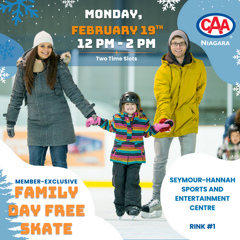 A family holding hands while ice skating together