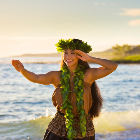 Hawaiian Hula Dancer Dancing on the Beach of Kauai Hawaii 