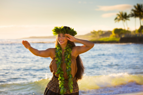 Hawaiian Hula Dancer Dancing on the Beach of Kauai Hawaii 