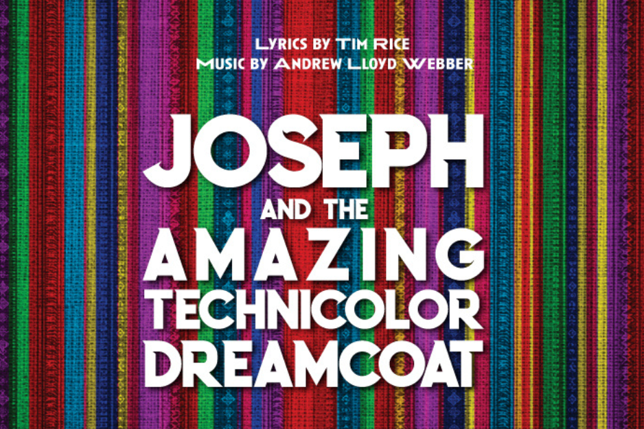 Joseph and the Amazing Technicolor Dreamcoat logo on colourful stripped background