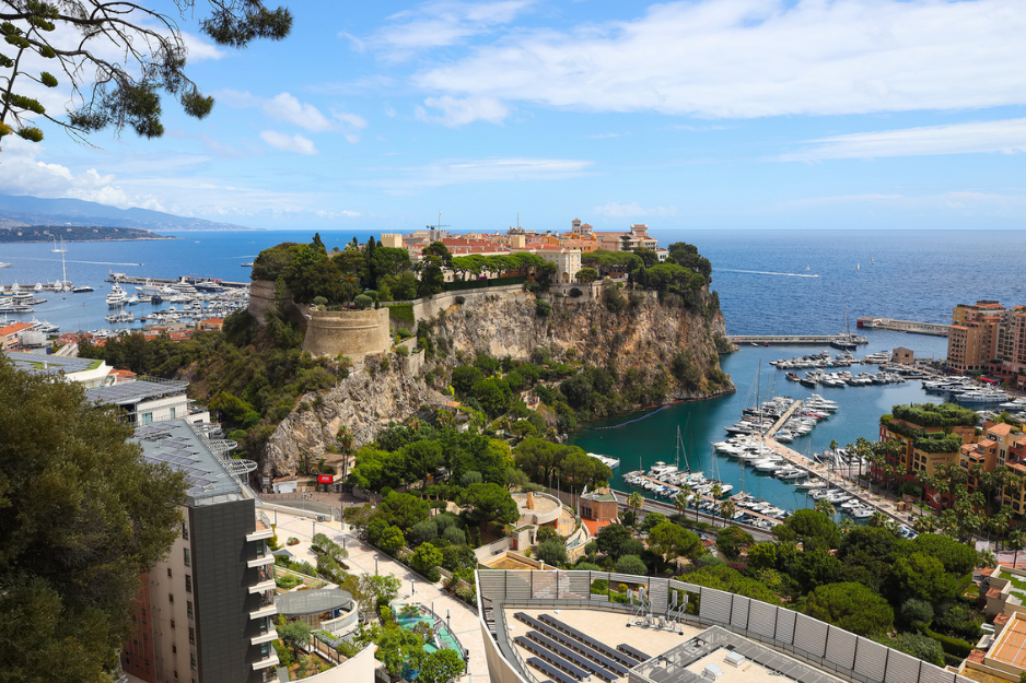Panoramic view of prince's palace in Monte Carlo in a summer day, Monaco