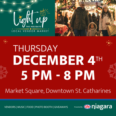 photo of a family shopping and Light Up the Holiday event logo