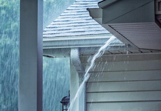 Heavy rainwater overflowing eavestroughs