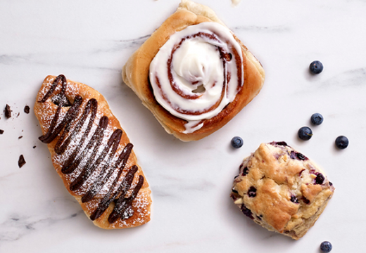 Aerial view of a group of baked goods