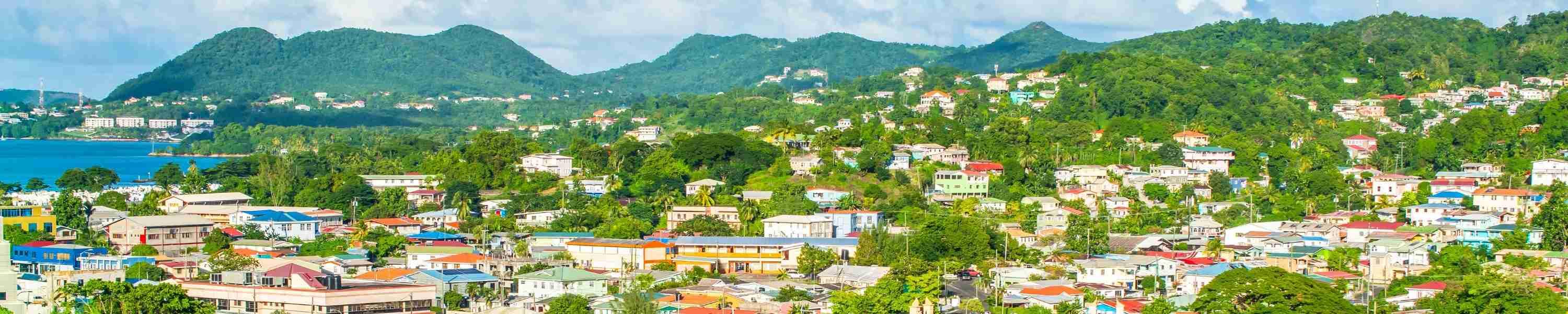 Aerial view of Castries, capital and cruise port of St Lucia in the Caribbean.