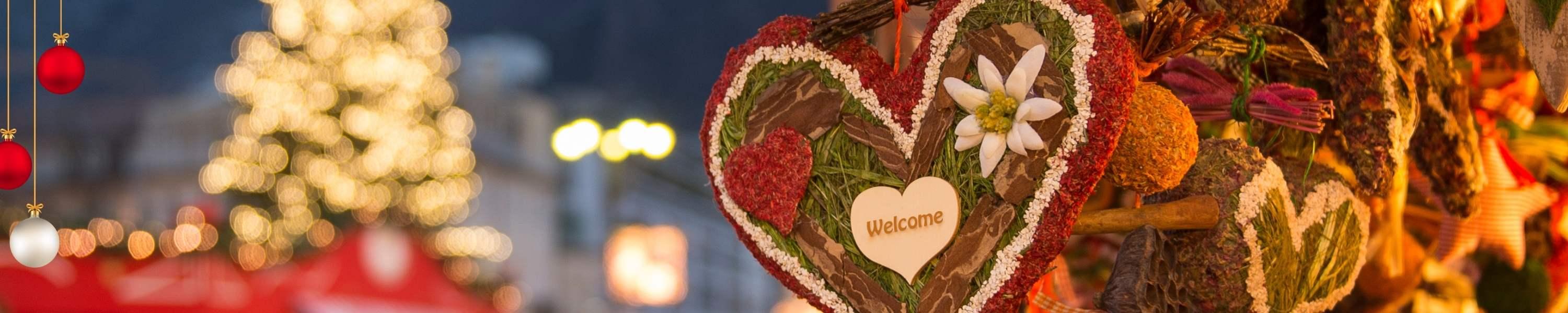 Christmas market booth with holiday decor and treats