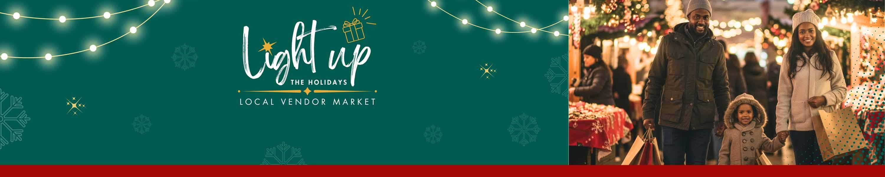 photo of a family shopping and Light Up the Holiday event logo